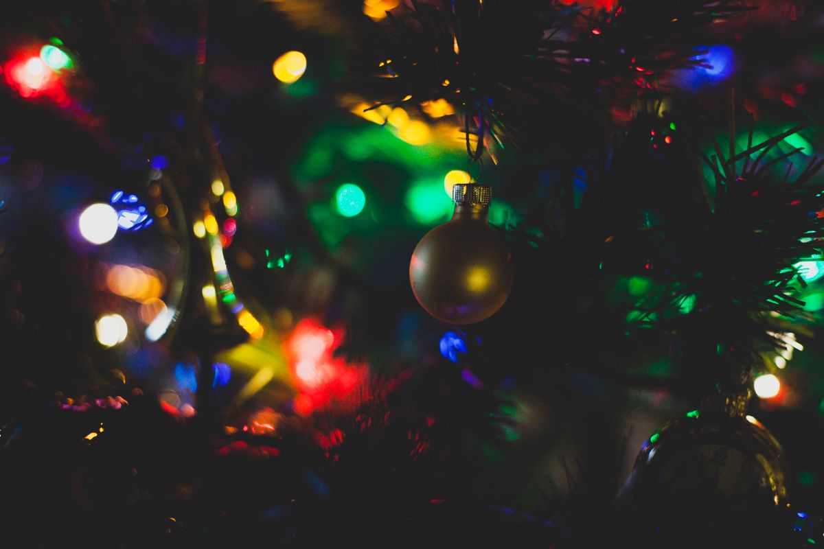 Multicolour holiday lights glowing at night